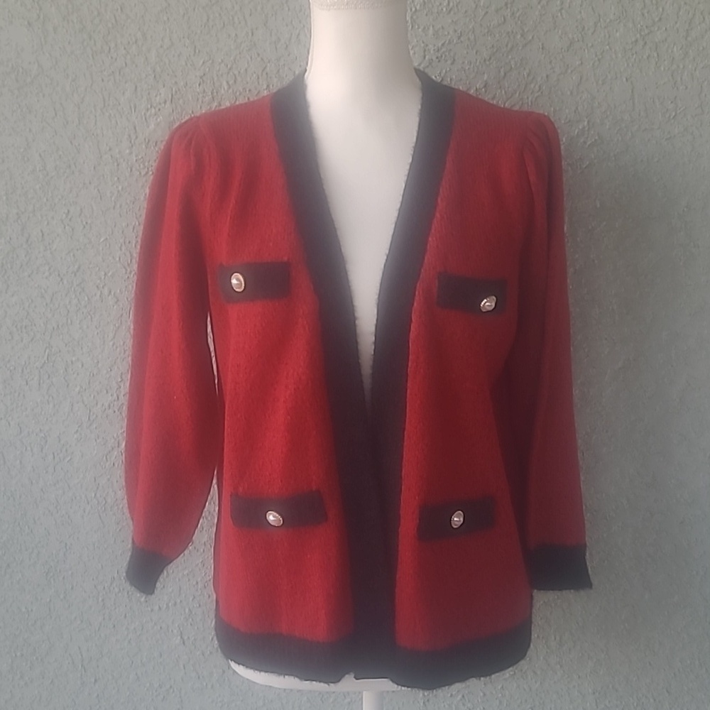 Adrienne Vittadini Red and Black Knit Cardigan